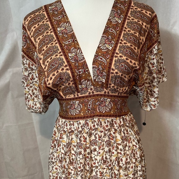 SHEIN Floral Print Midi Dress in Cream and Brown - Picture 3 of 9